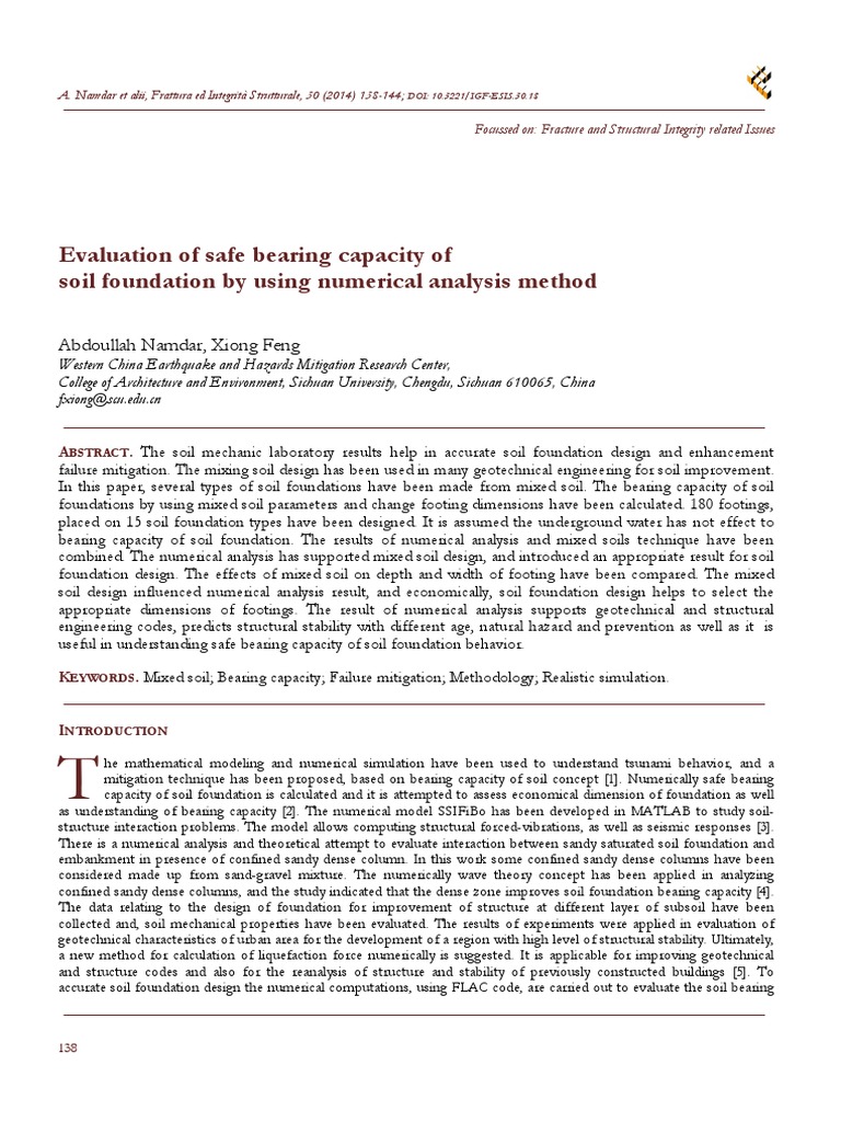 Evaluation of Safe Bearing Capacity of Soil Foundation by Using ...