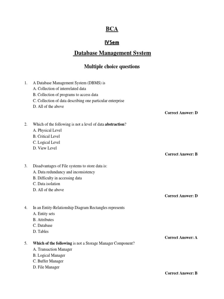 IV Sem Database Management Quiz | PDF | Relational Database ...