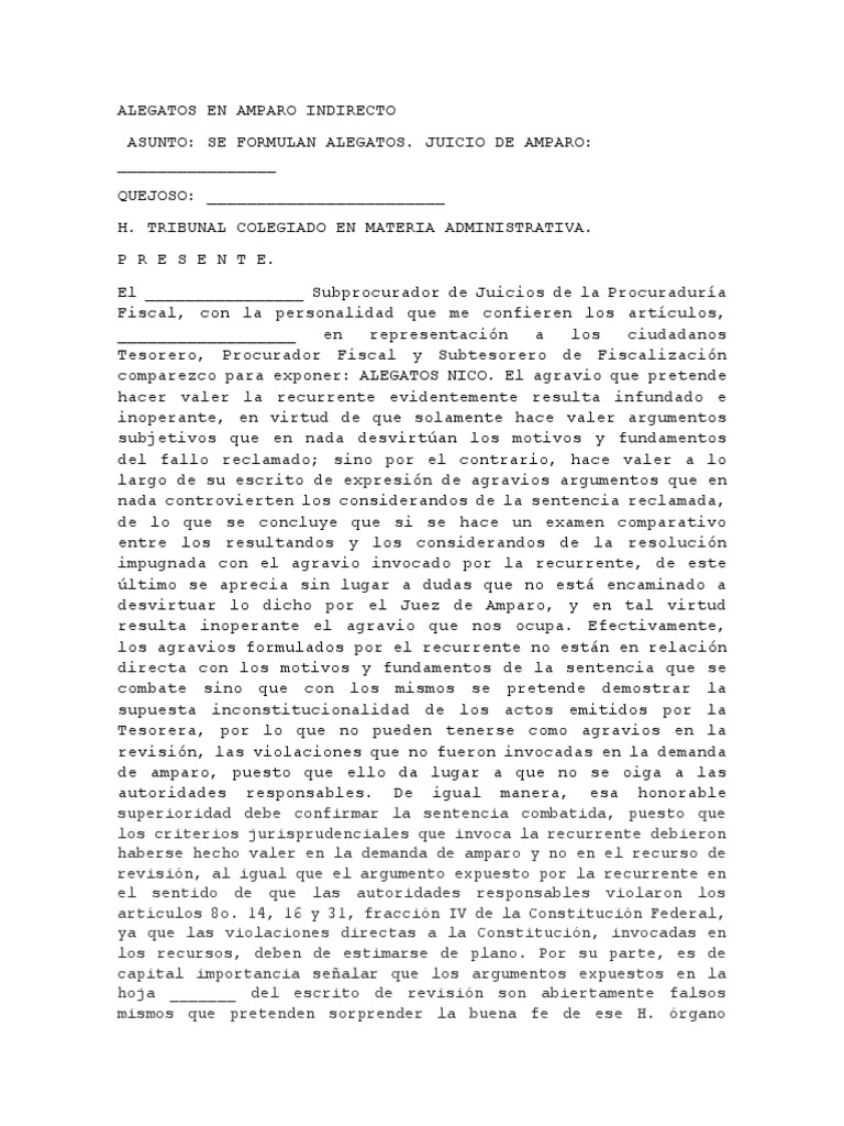 Alegatos en Juicio de Amparo Indirecto | PDF | Demanda judicial ...