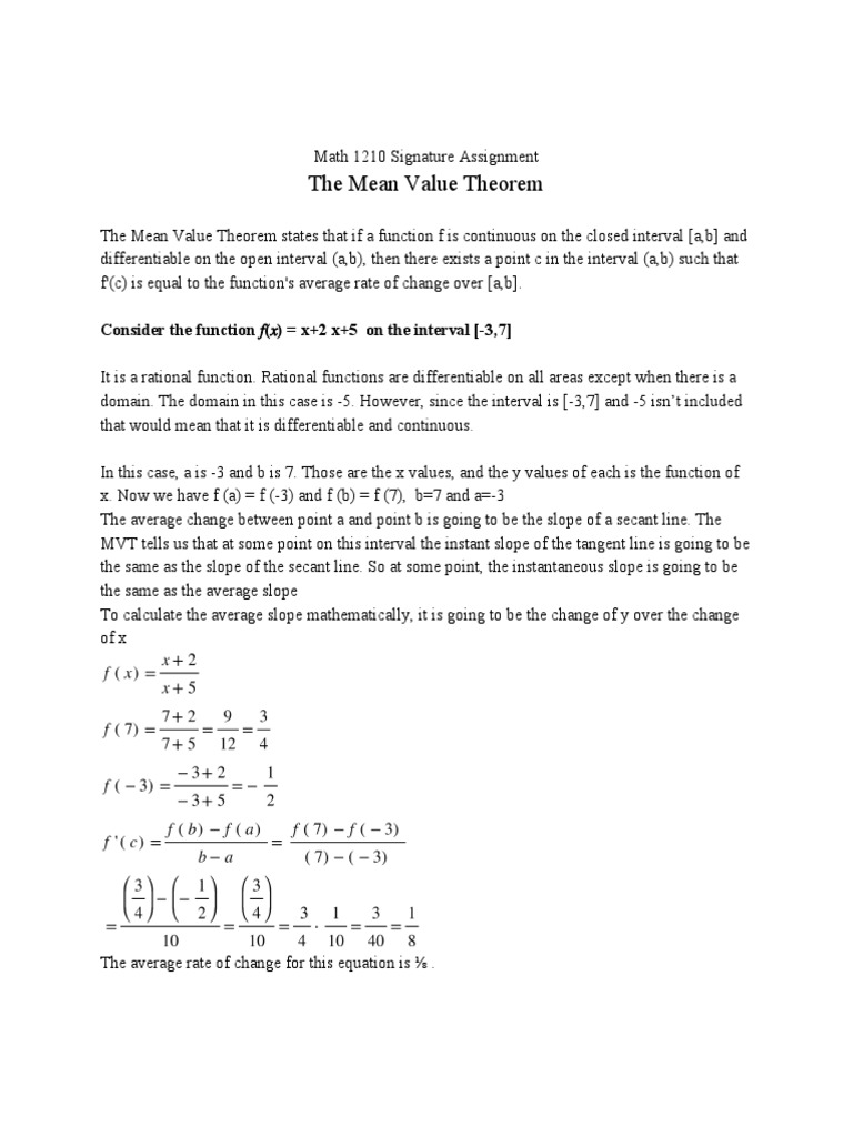 Mean Value Theorem Explained with Example | PDF