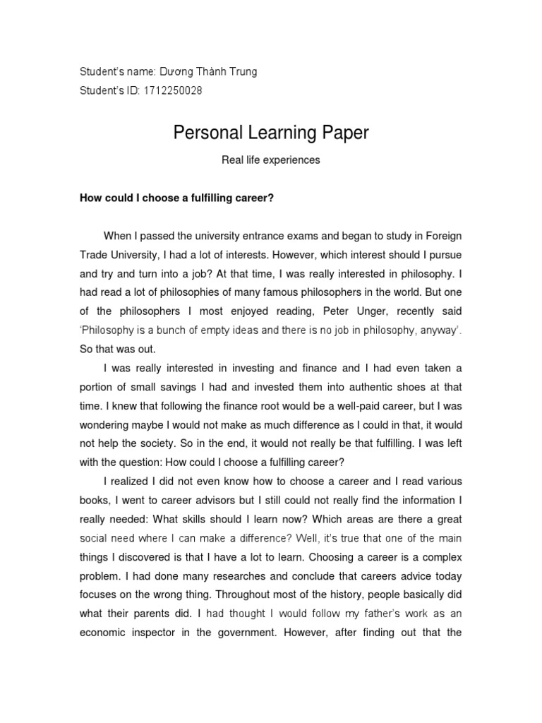 Personal Learning Paper: How Could I Choose A Fulfilling Career? | PDF ...