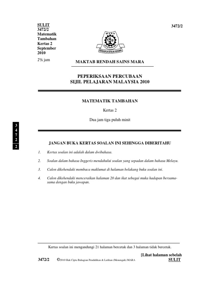 Percubaan Spm Mrsm 2010 Paper 2 Pdf