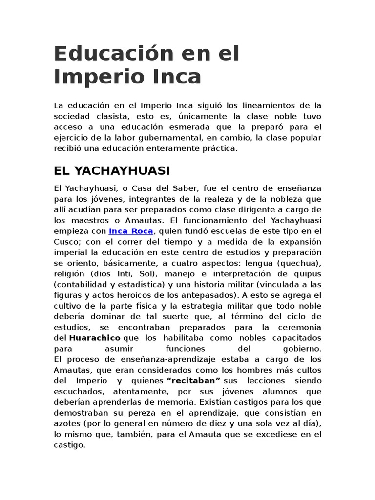 Educación en El Imperio Inca | PDF | Imperio Inca | Universidad