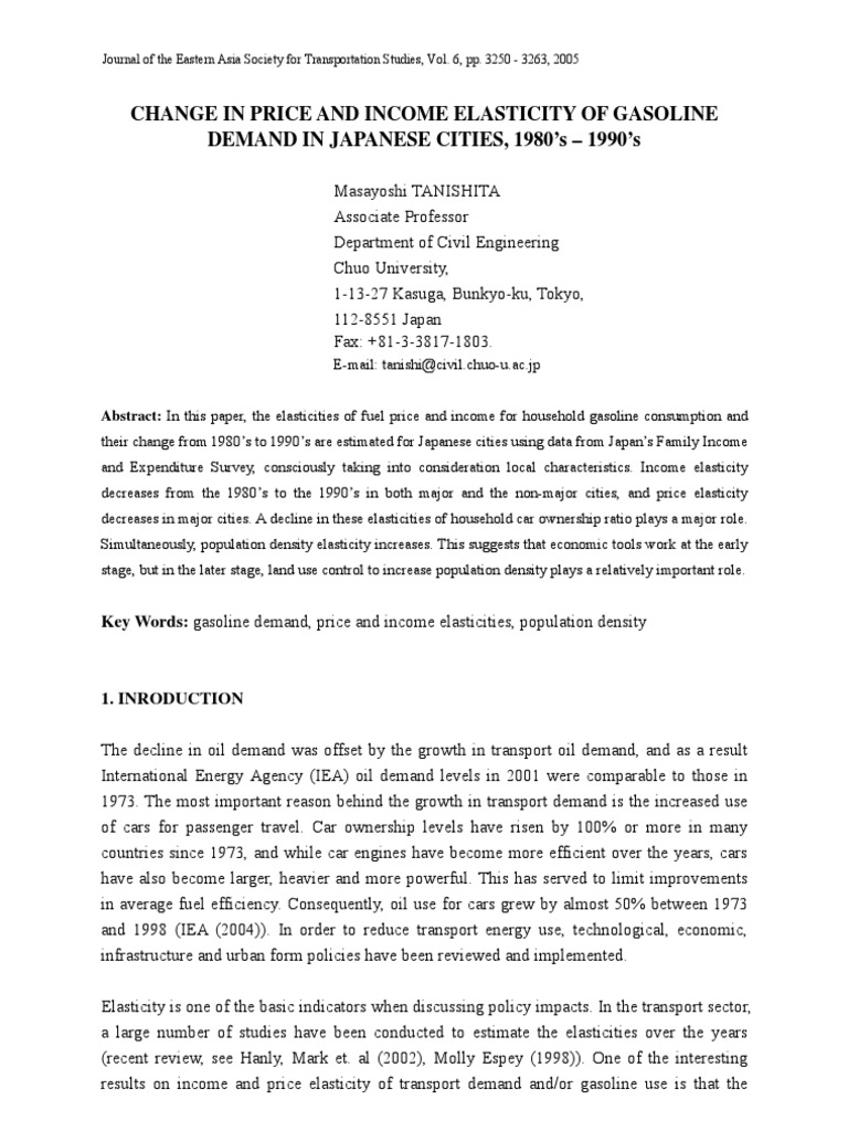 Change in Price and Income Elasticity of Gasoline Demand in Japanese ...