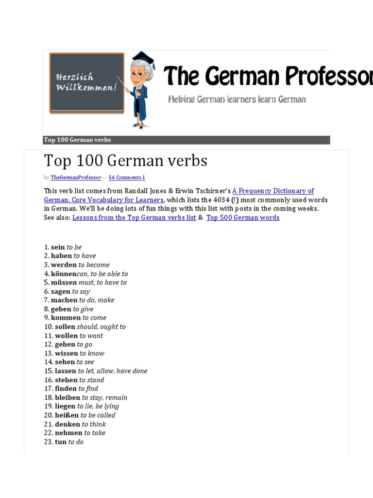 Top 100 German Verbs Pdf _ (DOC) Top 100 German verbs – KUKD
