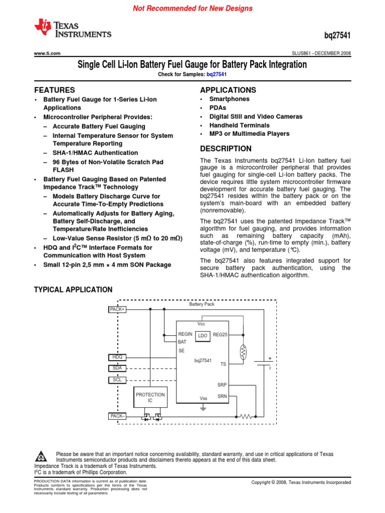 Single Cell LiIon Battery Fuel Gauge For Battery Pack Integration