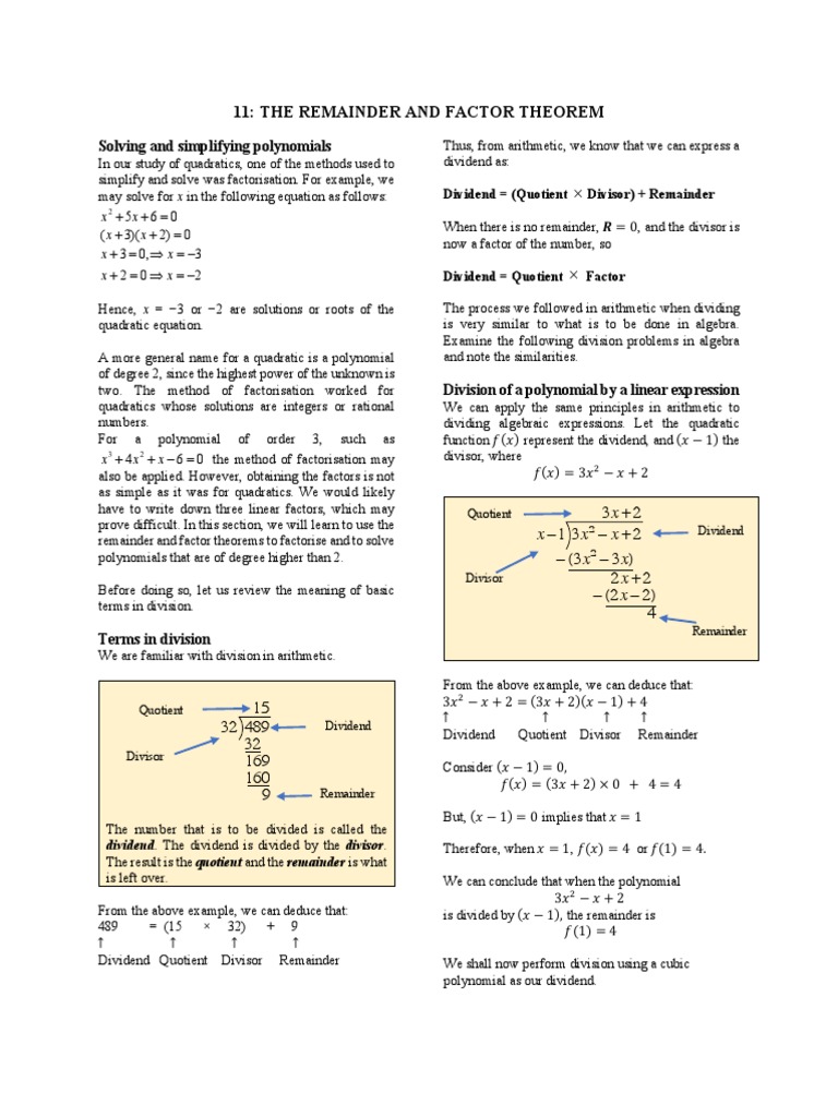 Remainder and Factor Theorems Explained | PDF | Factorization ...