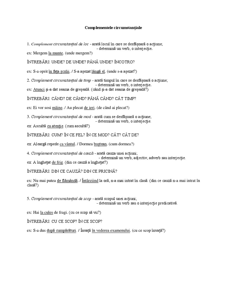 Complementele Necircumstantiale | PDF