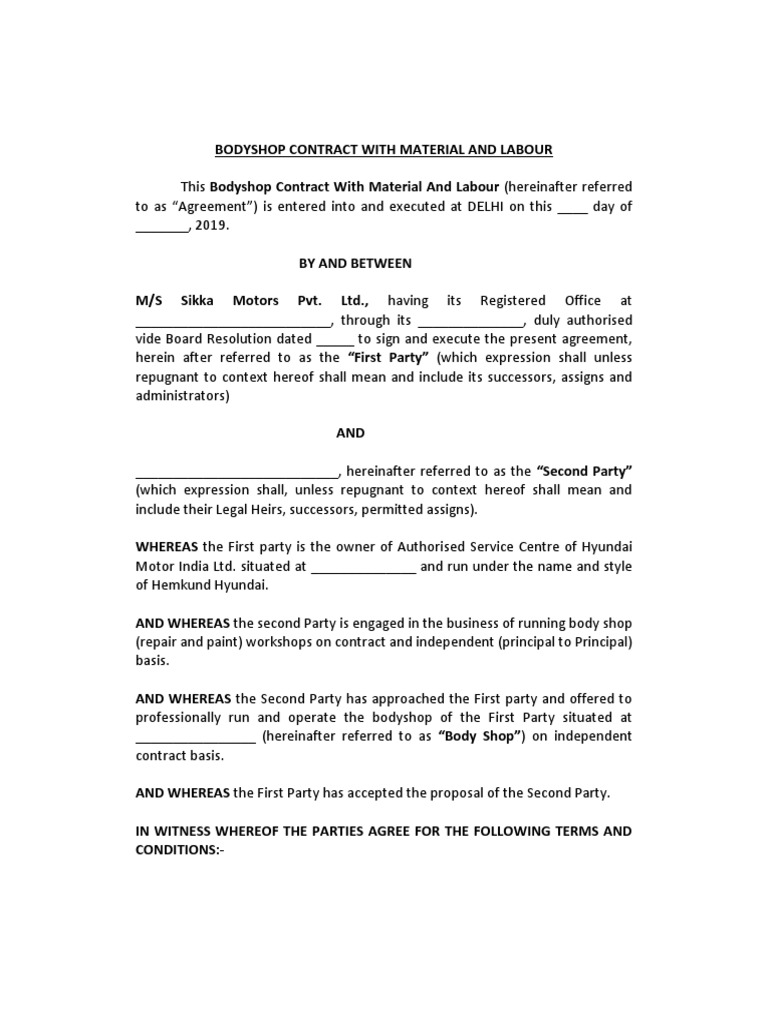 Bodyshop Contract for Repair Services | PDF | Arbitration | Business Law
