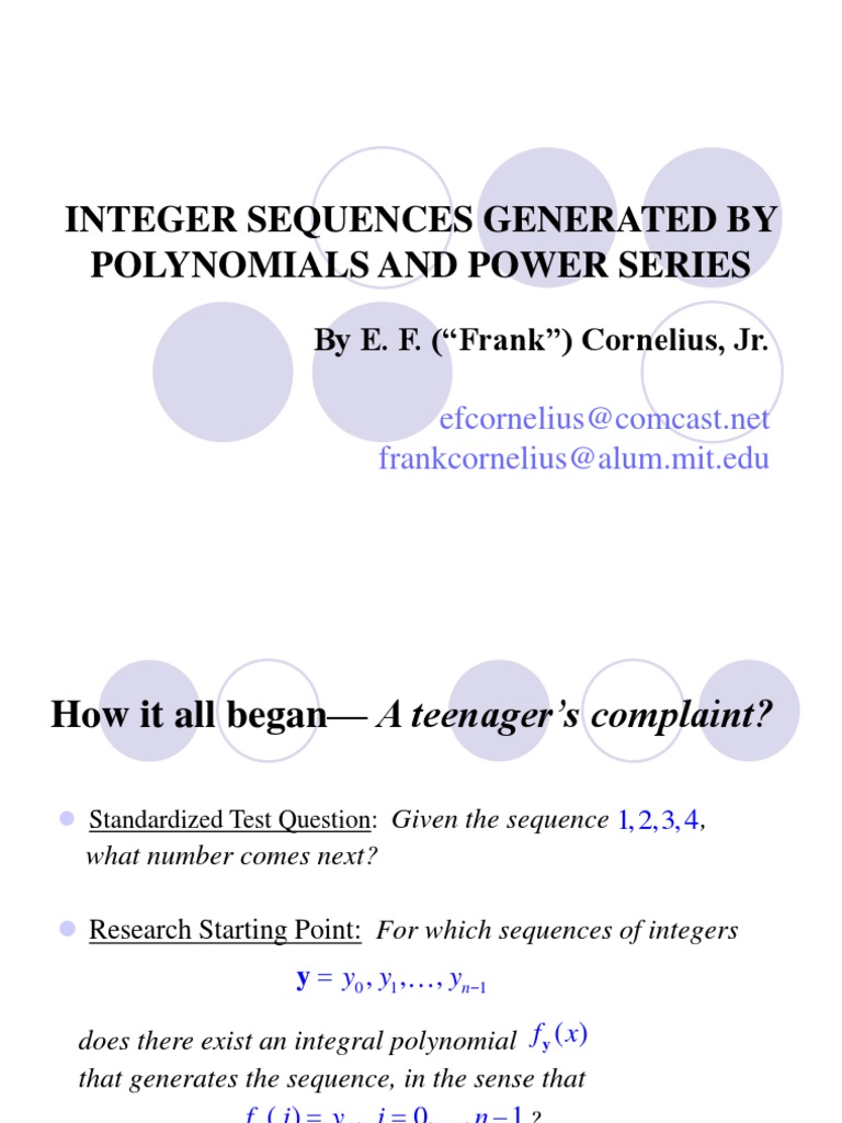 Integer Sequences from Polynomials | PDF | Integer | Basis (Linear Algebra)