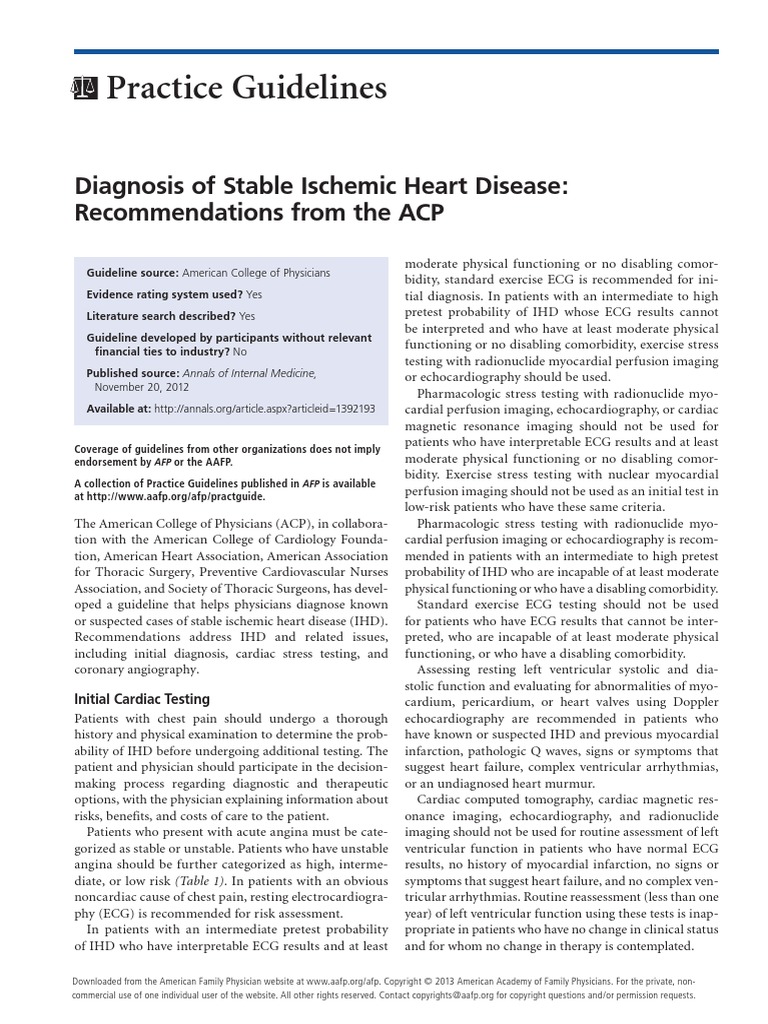 Practice Guidelines: Diagnosis of Stable Ischemic Heart Disease ...
