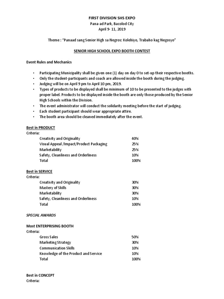 SHS Expo Booth Guidelines PDF Communication Cognition