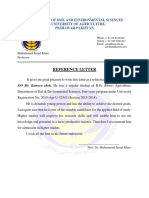 Reference Letter: Department of Soil and Environmental Sciences The University of Agriculture, Peshawar-Pakistan