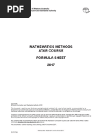 Mathematics Methods Formula Sheet 2017