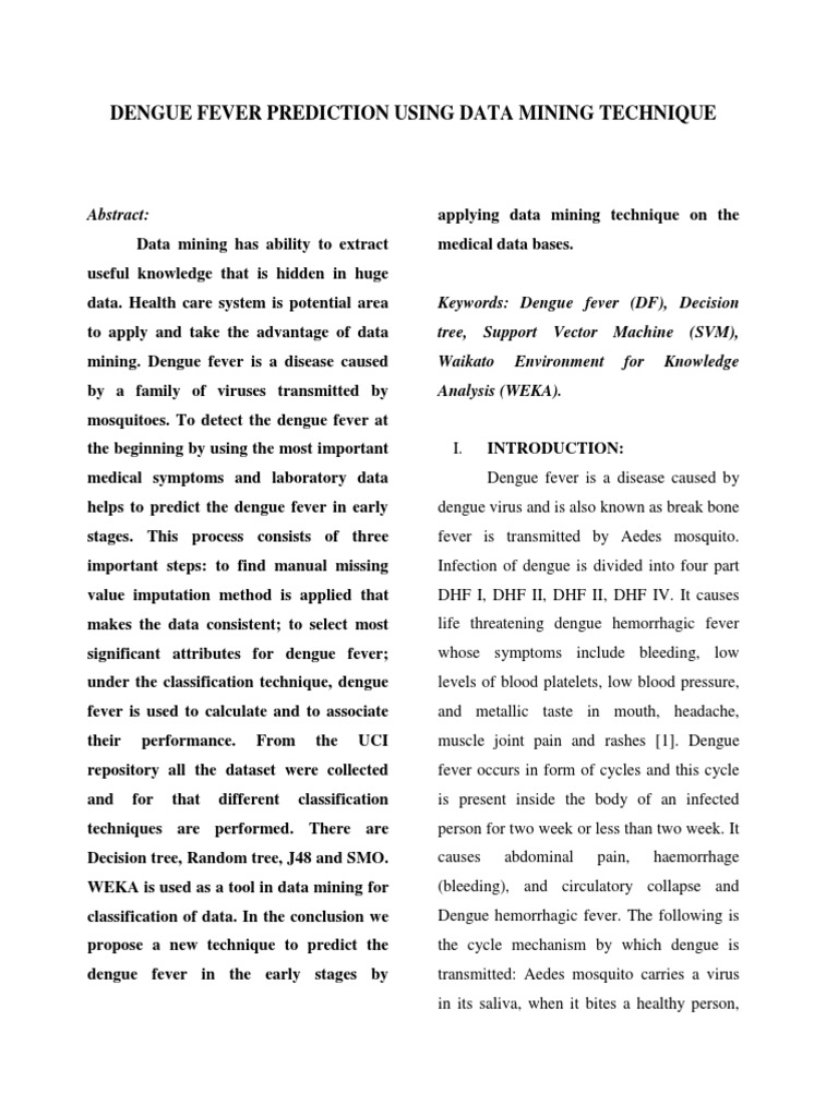 Dengue Fever Prediction Using Data Mining Technique: Abstract | PDF ...