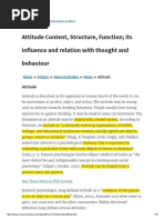 Attitude Content Structure and Function, How Attitude Influence Behaviour, Attitude Component Models