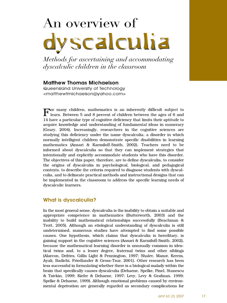 Understanding and Addressing Dyscalculia | PDF | Learning Disability ...