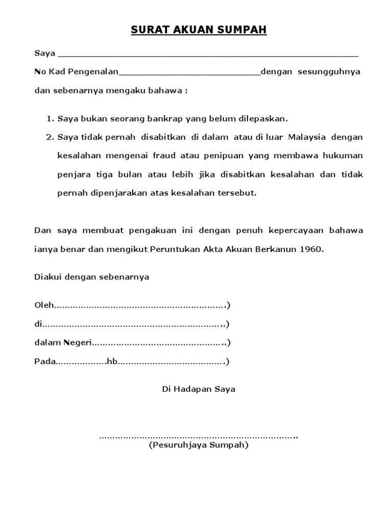 Brg Surat Akuan Sumpah | Pdf