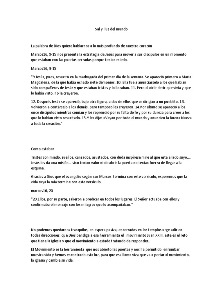 Sal Y Luz Del Mundo Charla Del Dia De Hoy Pdf Jesús Cristo Título