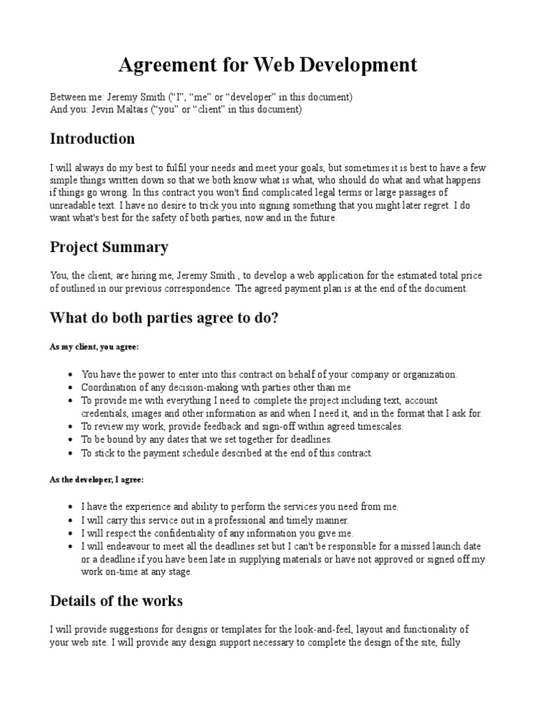 Freelance Developer Contract PDF Page Layout Safari (Web Browser)