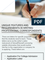 Unique Features and Requirements in Writing Professional Correspondents