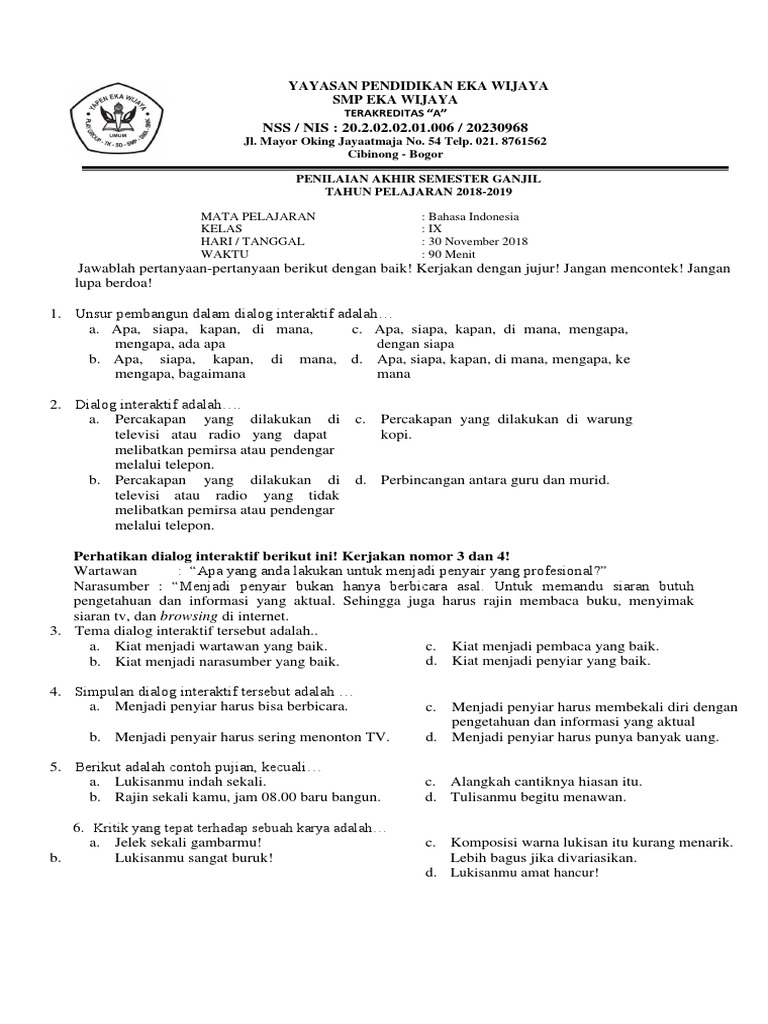 Soal Dan Kunci Jawaban Kelas 9 Pas 1 Pdf
