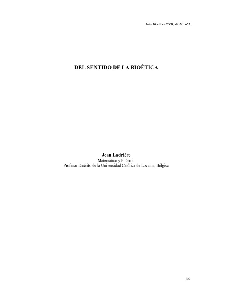 Ladrière (2000) El Sentido de La Bioética PDF Empirismo Biología