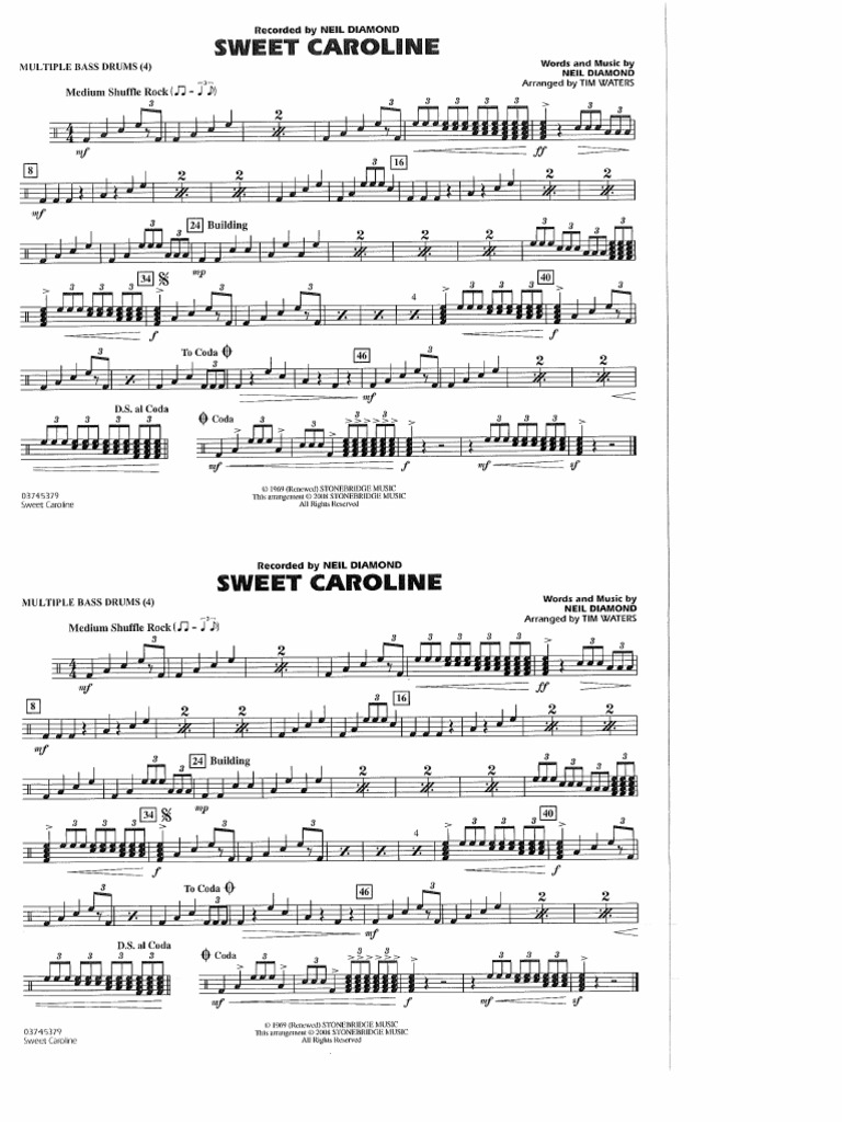 Sweet Caroline: - J J I I . II | PDF | Songs Written | Musical Instruments