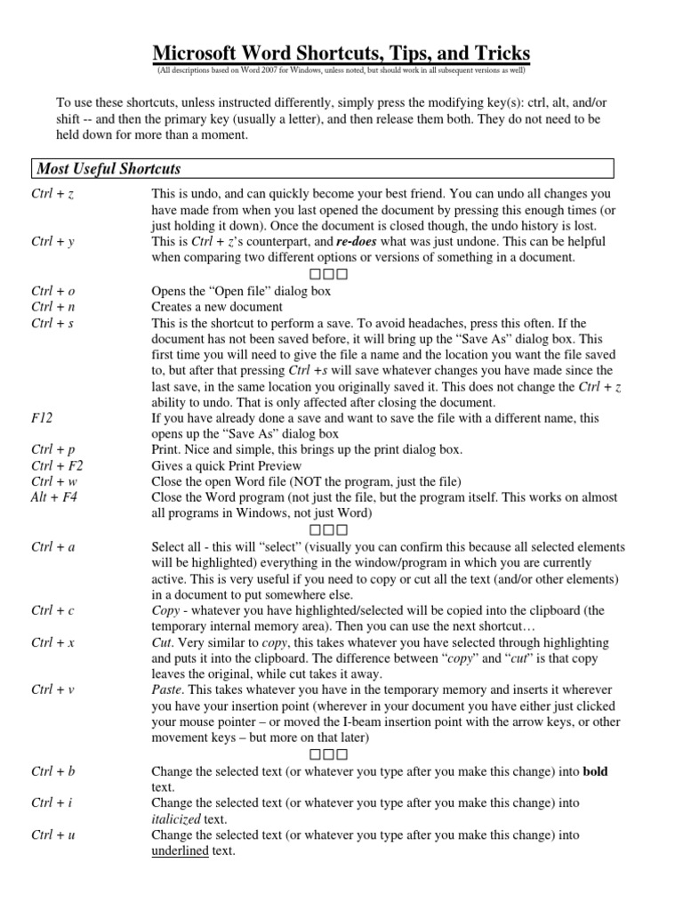Advanced Word Keyboard Commands PDF | PDF | Computer Keyboard ...
