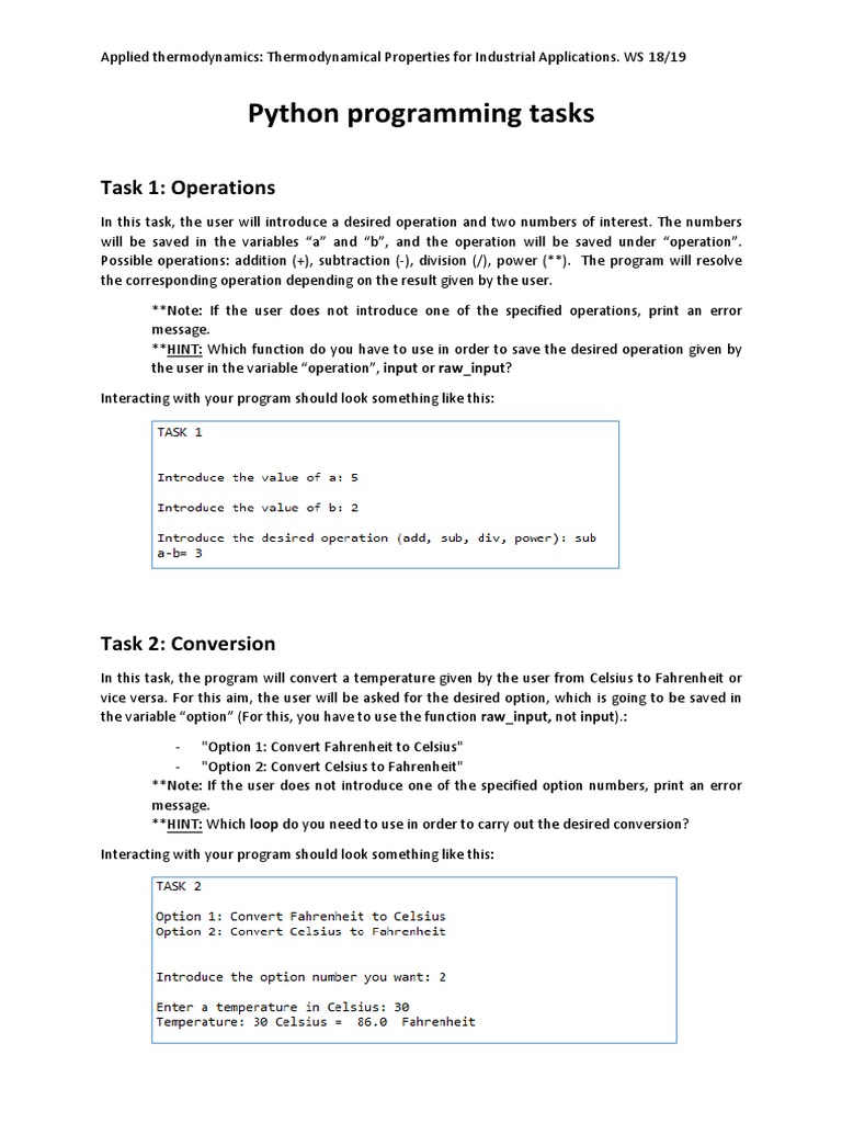 Python Programming Tasks | Download Free PDF | Fahrenheit | Temperature