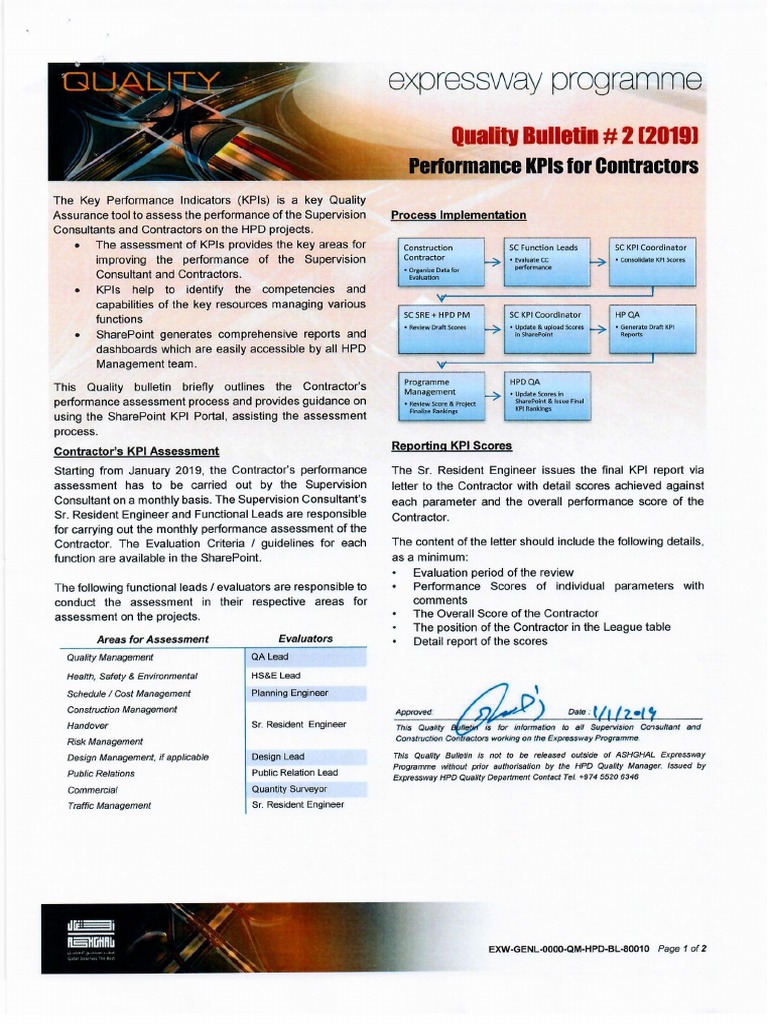 QA Bulletin 2 Performance KPIs For Contractors PDF