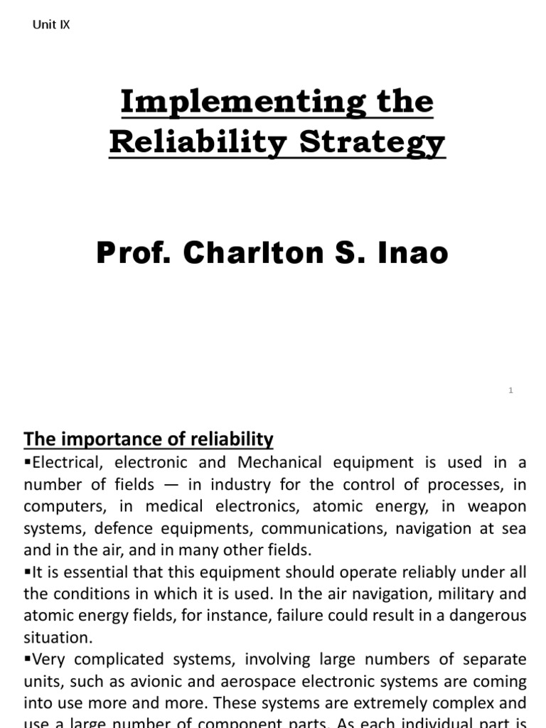 Reliability Strategy in Engineering Systems | PDF | Reliability ...