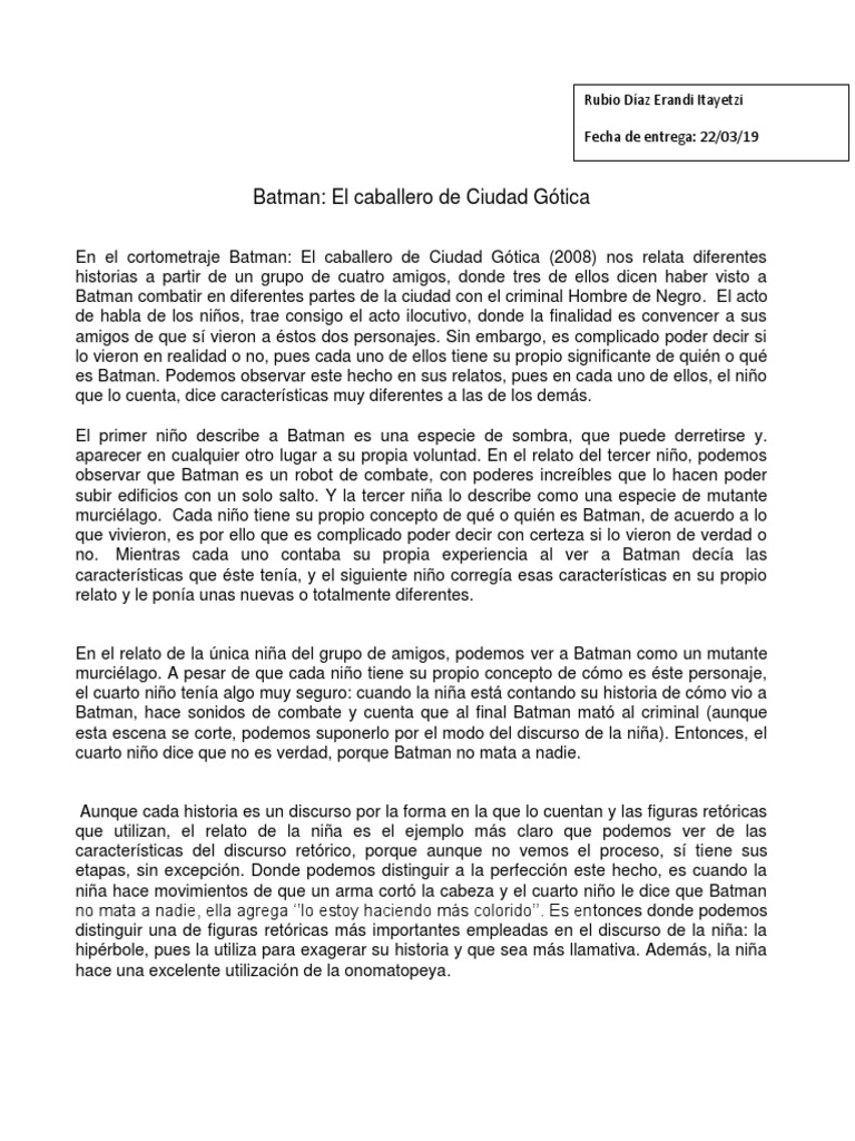 Cuento corto: Batman en Ciudad Gótica | PDF | hombre murciélago