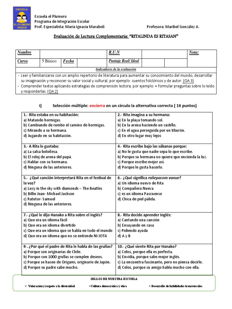 Evaluación Ritalinda Es Ritasan 5docx Ocio