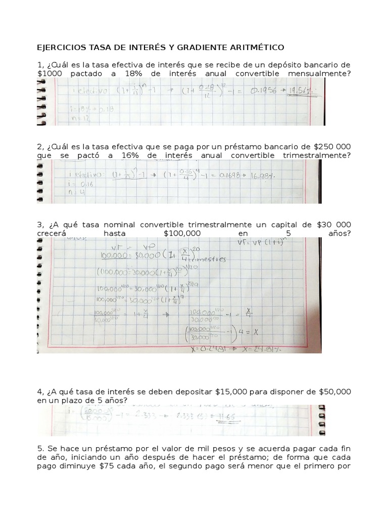 Ejercicios Tasa de Interés y Gradiente Aritmético Resueltos | PDF