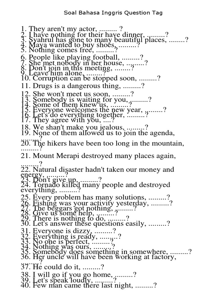 Soal Bahasa Inggris Question Tag Docx