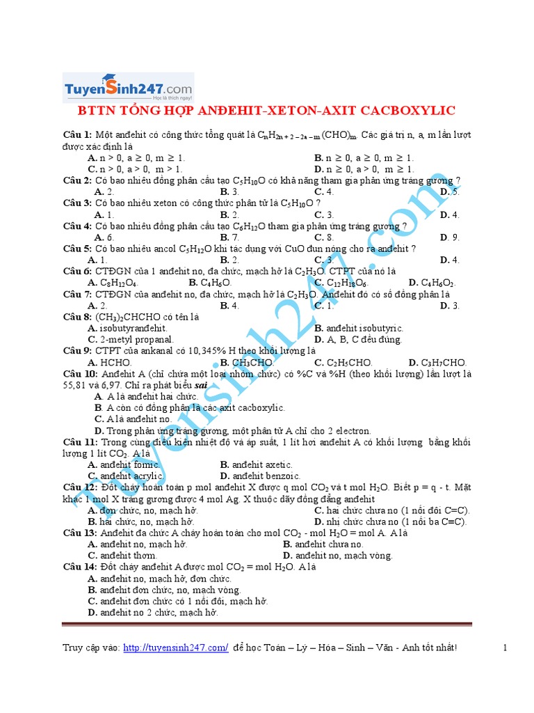 230 Bttn Tong Hop Axit Cacboxylic Andehit Xeton