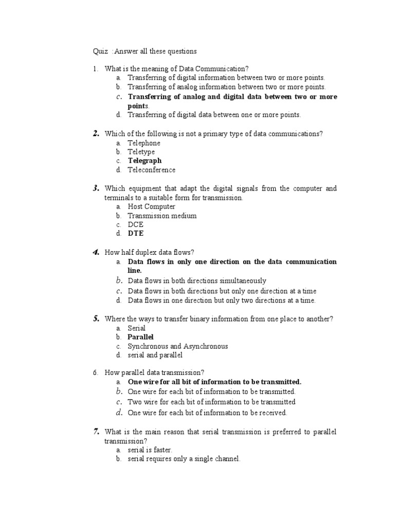 Data Communication Quiz | PDF | Data Transmission | Modulation