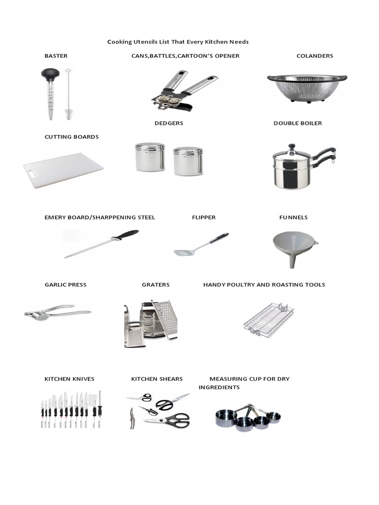 Cooking Utensils List That Every Kitchen Needs Docx