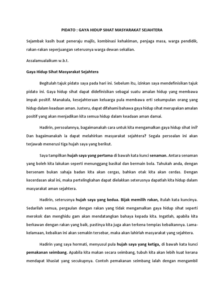 Pidato Gaya Hidup Sihat Pdf