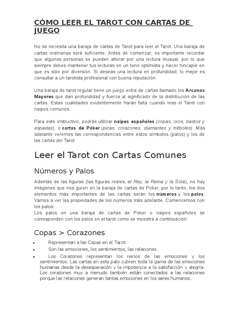 Cómo Leer El Tarot Con Cartas de Juego | PDF | Tarot | Jugando a las cartas