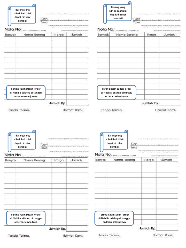 Template Nota Kosong Berstempel | PDF