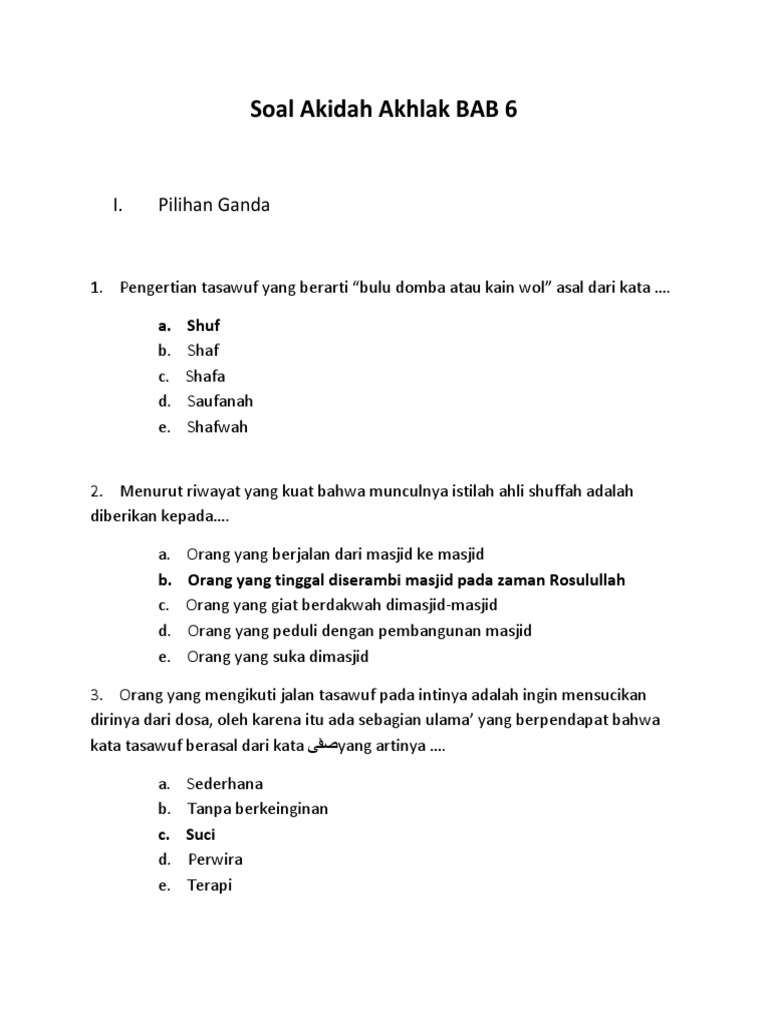 Soal Akidah Akhlak Bab 6 Docx