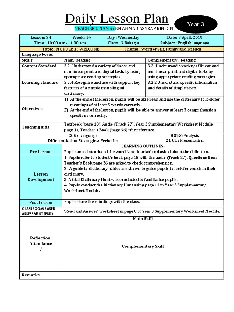 Lesson Plan with Remarks and Reflection | PDF | Reading Comprehension ...