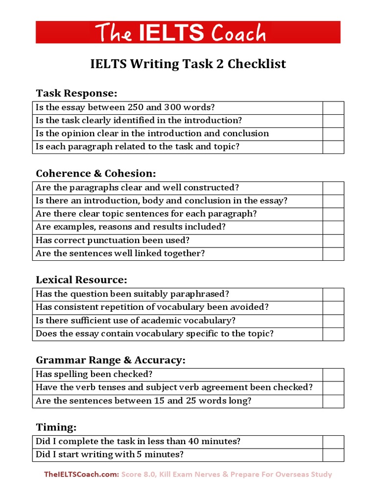 IELTS Writing Task 25 Checklist  PDF  International English