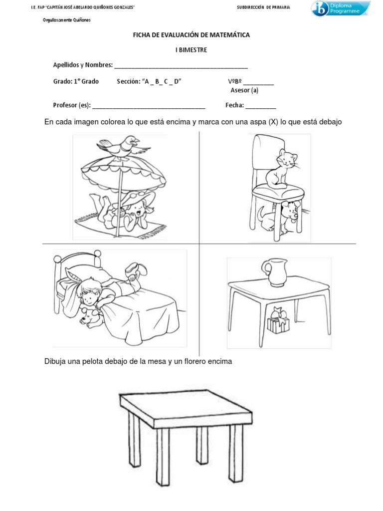 Evaluación Matemática 1er Grado | PDF, image size:768x1024