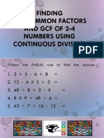Finding The Common Factors and GCF of 2-4 Numbers Using Continuous Division