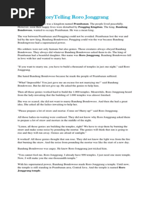 Storytelling Roro Jonggrang Java Asian Mythology