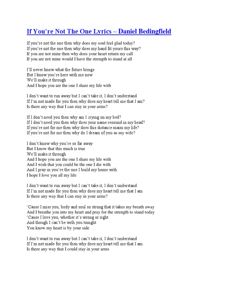 If you re not the one lyrics daniel bedingfield pdf