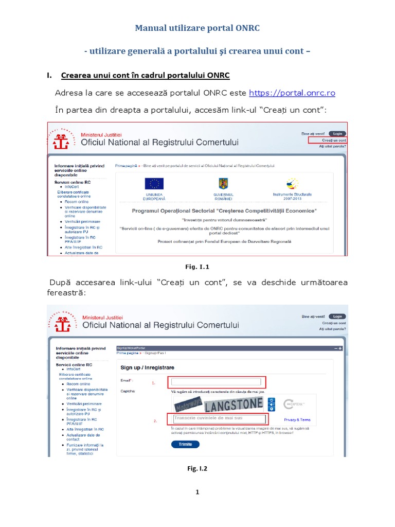 Manual de Utilizare Portal ONRC Creare Cont | PDF